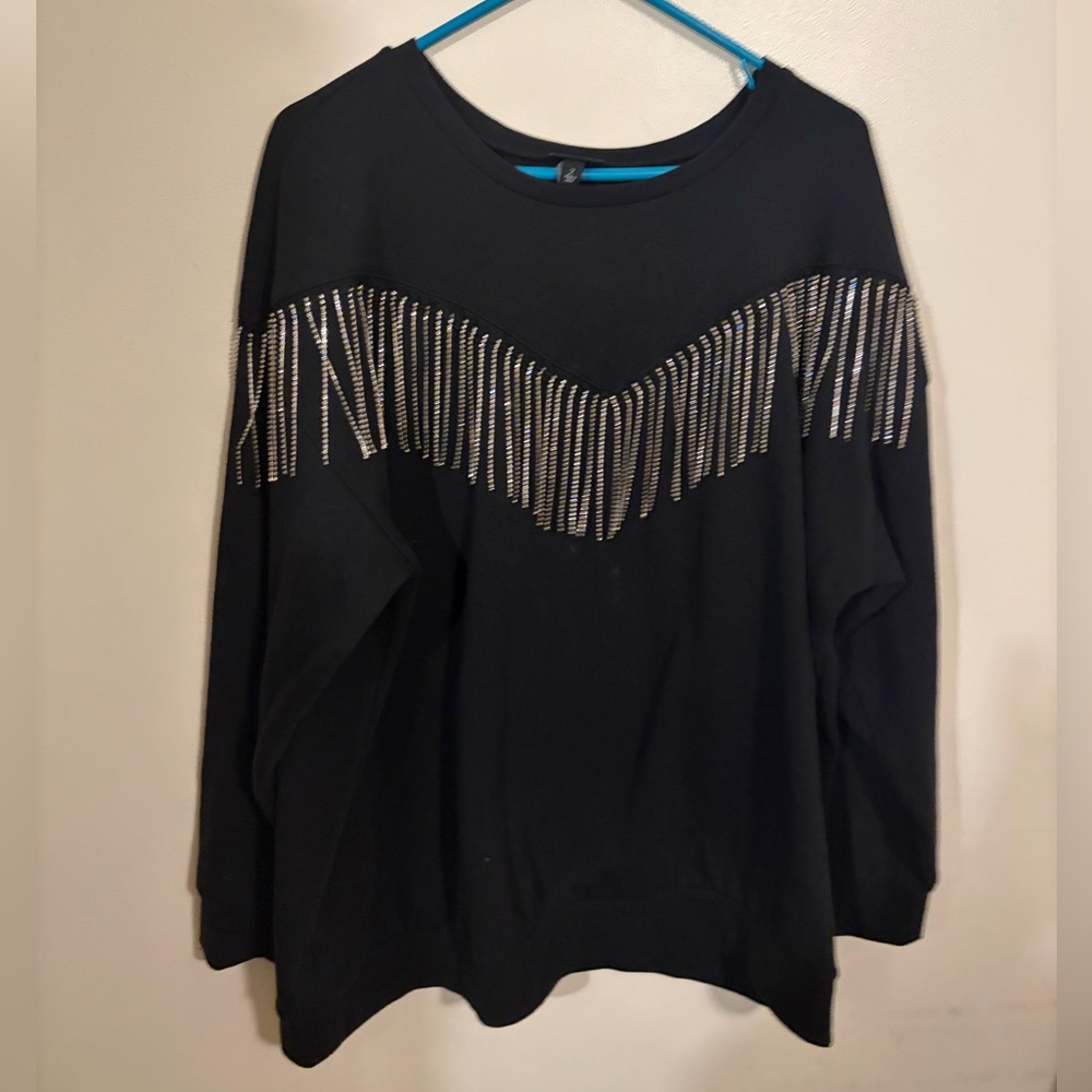 Torrid Black Sweatshirt with Silver fringe